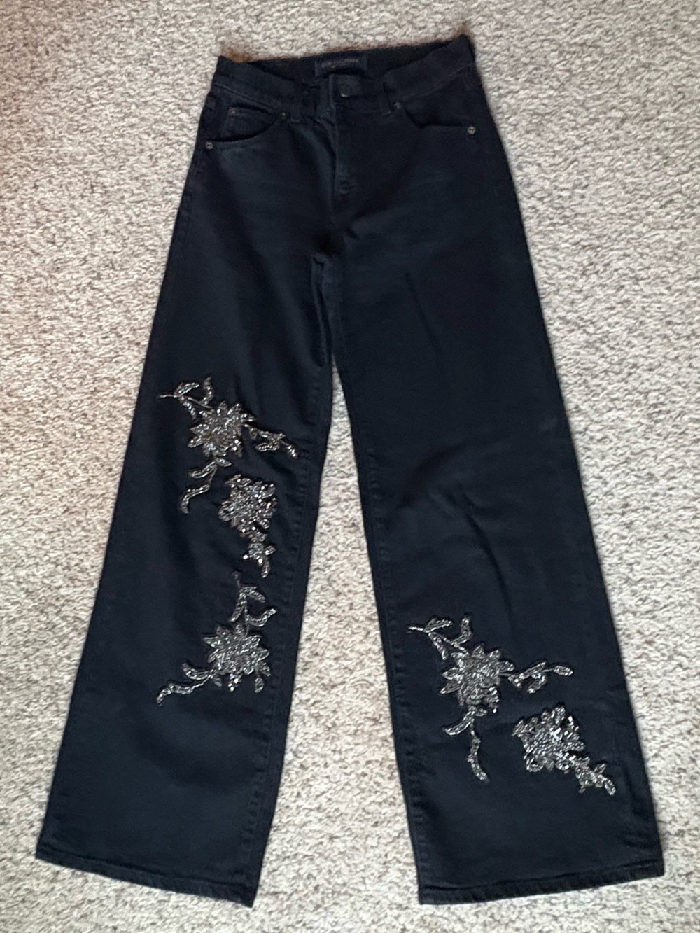 Kobi Halperin Lyla Beaded Floral Wide-Leg Jeans